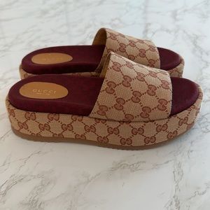 Gucci GG Fabric Platform Slide Sandals - Size 38